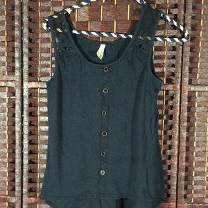 Black Tank Top w/ Crochet/Mesh Detail and Hi-Lo Hem